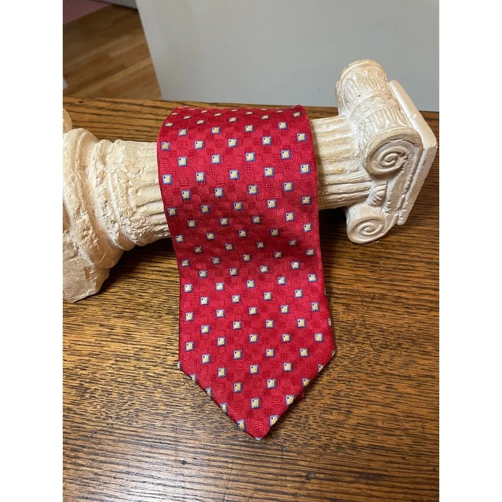 Ferrell‎ Reed for Nordstrom Red Silk Jacquard Geometric Handsewn Mens Tie Luxury